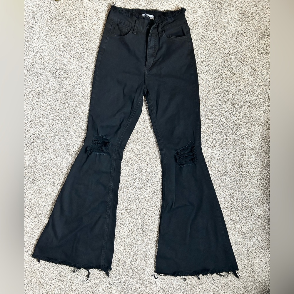 Distressed Black Flare Jeans